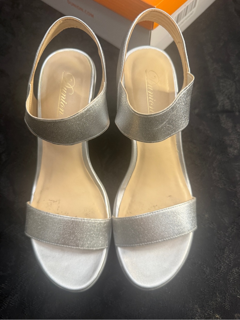 Silver Platform Slingback Sandals with Glitter Straps
